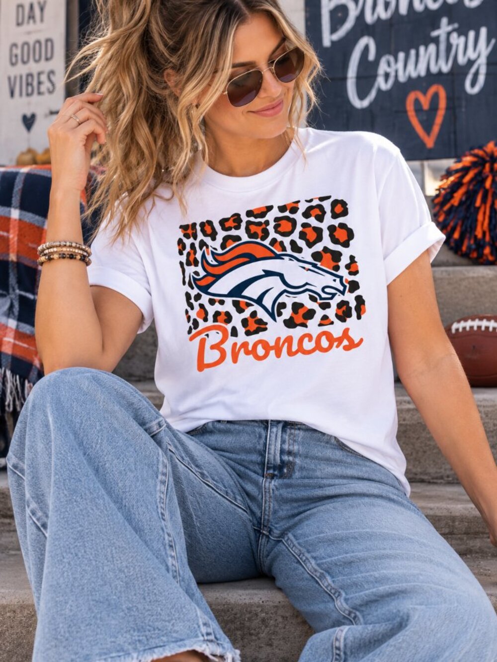 Denver Broncos Football Sports Graphic T Shirt Trendy Boutique Style Tee Womens